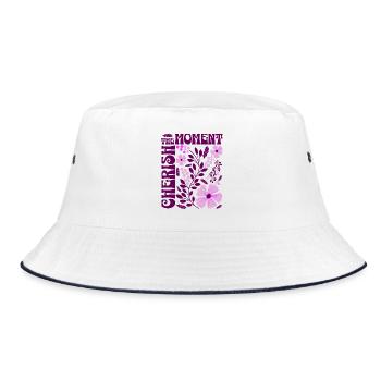 Cherish The Moment Blumen Floral Retro Geschenk    - Bucket Hat - Weiß/Navy - Vorne