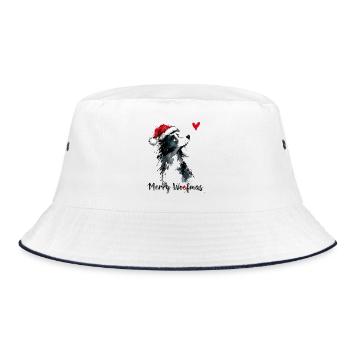Border Collie Weihnachtsmütze Merry Woofmas Herz - Bucket Hat - Weiß/Navy - Vorne
