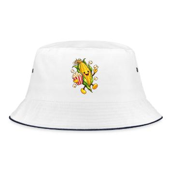Fröhlicher Maiskolben mit Popcorn - Bucket Hat - Weiß/Navy - Vorne