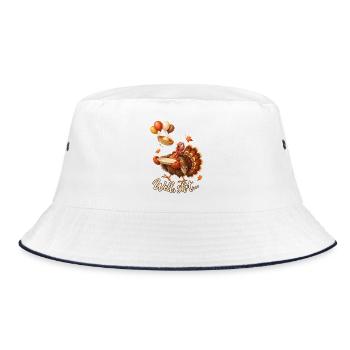 Thanksgiving Truthahn Kürbiskuchen Lustiger Spruch - Bucket Hat - Weiß/Navy - Vorne