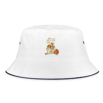 Gruseliger und gemütlicher Halloween-Skelettkaffee - Bucket Hat - Weiß/Navy - Vorne