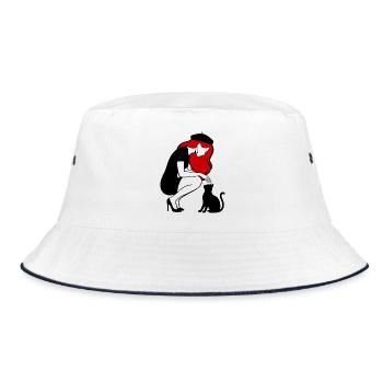 donna_con_capelli_rossi_basco_e_gatto_nero - Bucket Hat - Weiß/Navy - Vorne