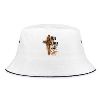Johannes 3,16 Kreuz Jesus Liebe Christliches Shirt - Bucket Hat - Weiß/Navy - Vorne