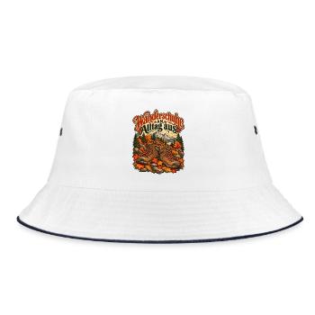 Wanderschuhe an, Alltag aus - Bucket Hat - Weiß/Navy - Vorne