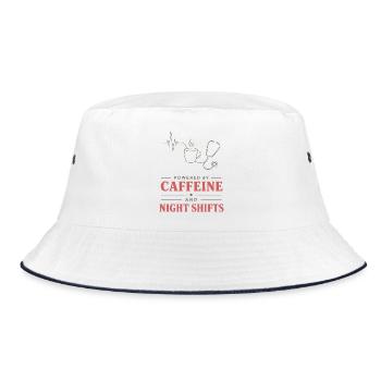 Kaffee und Nachtschicht Motiv - Bucket Hat - Weiß/Navy - Vorne