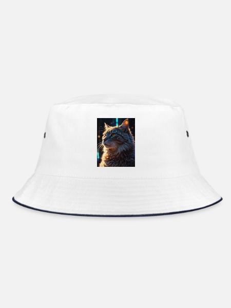 Sternenpfote: Neon-Katze im Licht - Bucket Hat - Weiß/Navy