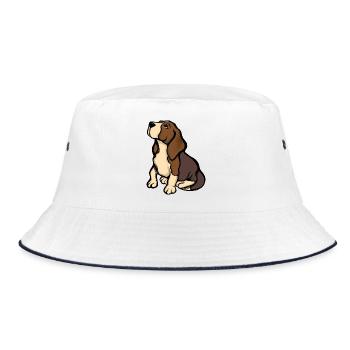 Beagle-Porträt in warmen Tönen - Bucket Hat - Weiß/Navy - Vorne