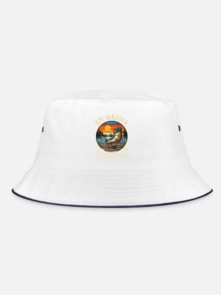 Fisch beim Angeln - Bucket Hat - Weiß/Navy