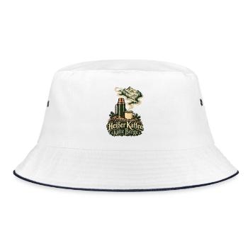 Heißer Kaffee, kalte Berge - Bucket Hat - Weiß/Navy - Vorne