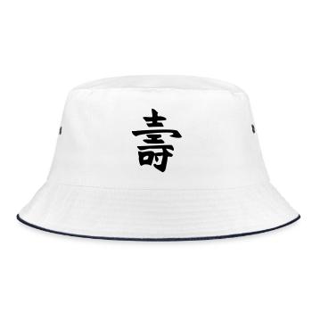 Langes Leben - Kanji - Bucket Hat - Weiß/Navy - Vorne