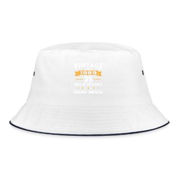 35 Jahre 1989 Vintage Geburtstagsgeschenk - Bucket Hat - Weiß/Navy - Vorne