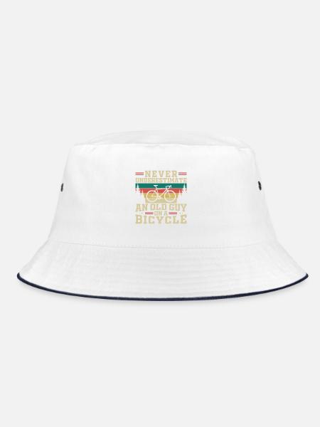 Never Underestimate An Old Guy On A Bicycle - Bucket Hat - white/navy - Front