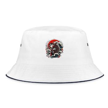 Koi Carp and Waves Japanese Tattoo Art - Bucket Hat - white/navy - Front