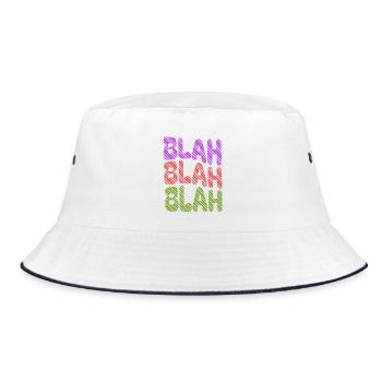 BLAH BLAH BLAH - Buntes Statement - Bucket Hat - Weiß/Navy - Vorne