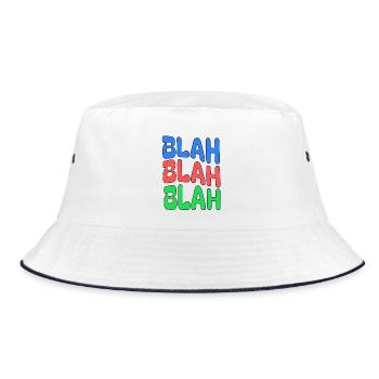 BLAH BLAH BLAH Farbiges Statement - Bucket Hat - Weiß/Navy - Vorne