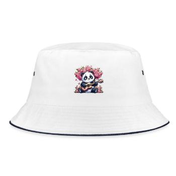 Cute Panda with Guitar Japan China - Bucket Hat - white/navy - Front