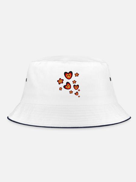 Deutschlandfarben mit vielen Herzen und Blumen. - Bucket Hat - Weiß/Navy - Vorne