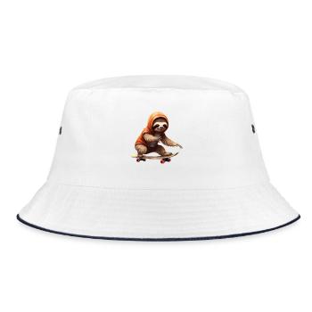 Skateboardendes Faultier, Coole Sportdesign für - Bucket Hat - Weiß/Navy - Vorne