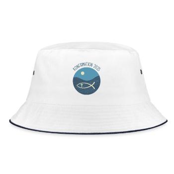 Konfirmation Fisch Christen Symbol Kirche Glaube - Bucket Hat - Weiß/Navy - Vorne