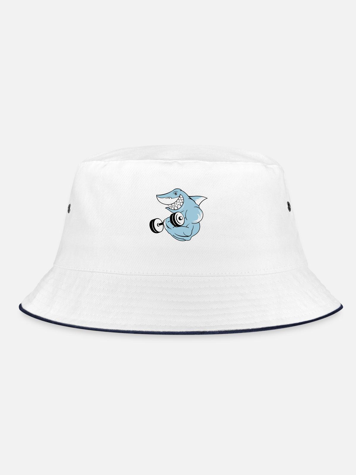 shark_bodybuilder - Bucket Hat - Weiß/Navy - Vorne