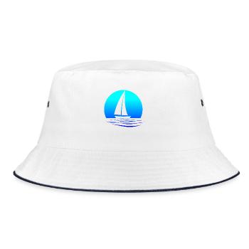 Segelboot Design mit blaugrünem Verlauf - Bucket Hat - Weiß/Navy - Vorne
