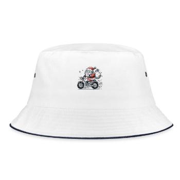 Weihnachtsmann auf Motorrad gezeichnet - Bucket Hat - Weiß/Navy - Vorne