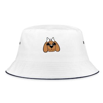 Dog Face Girl Cute Bow Female Woman - Bucket Hat - white/navy - Front