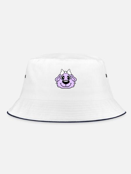 Dog Face Girl Cute Bow Female Woman - Bucket Hat - white/navy - Front