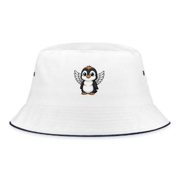 Süßer Pinguin Engel mit Engelsflügel Cartoon  - Bucket Hat - Weiß/Navy - Vorne