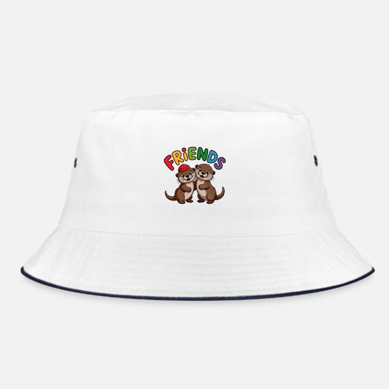 Friends Two otters with colorful caps Bucket Hat