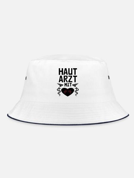 Hautarzt mit Herz Geschenk - Bucket Hat - Weiß/Navy - Vorne