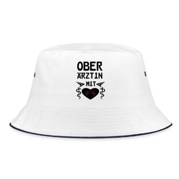 Oberärztin mit Herz Geschenk - Bucket Hat - Weiß/Navy - Vorne