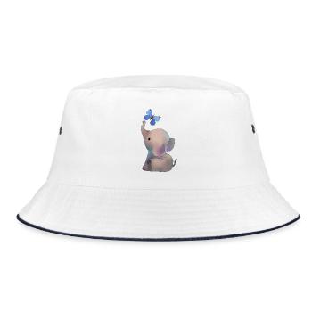 Elefant mit Schmetterling - Bucket Hat - Weiß/Navy - Vorne