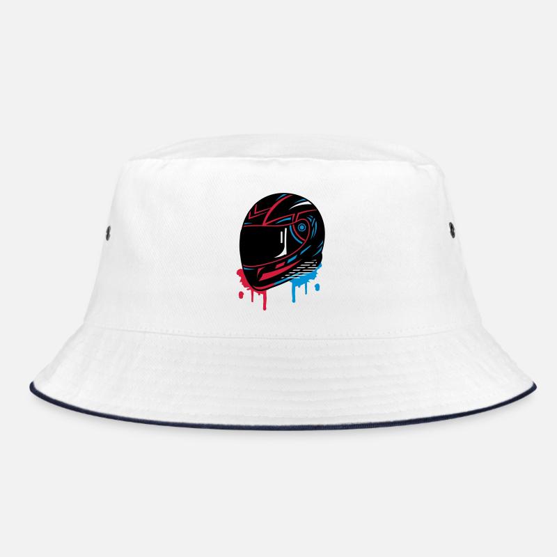 cooles Motorradhelm Graffiti - Bucket Hat - Weiß/Navy