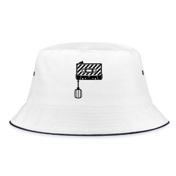 Mixtape vs. Mixer – Retro DJ Music Cassette  - Bucket Hat - Weiß/Navy - Vorne