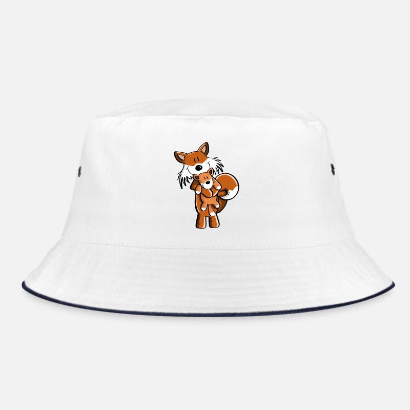 Fuchs mit Babyfuchs - Comic- Geschenk - Kinder - Bucket Hat - Weiß/Navy