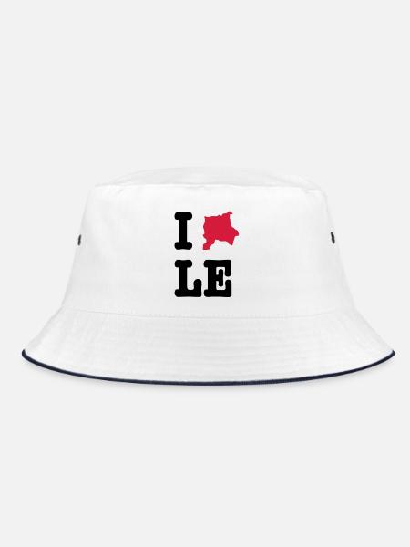 I Love Leipzig (I heart LE) - Stadtumrisse - Bucket Hat - Weiß/Navy - Vorne