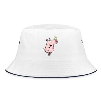 Pig With Rooster I Comic Children Farm Wutz Fun - Bucket Hat - white/navy - Front
