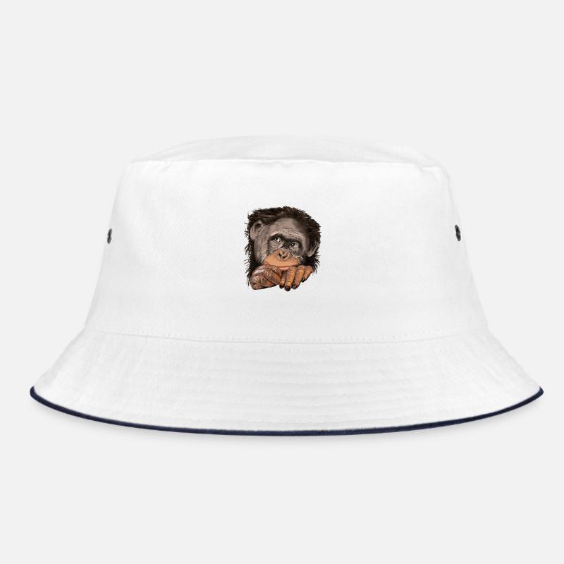 Affe - Bucket Hat - Weiß/Navy