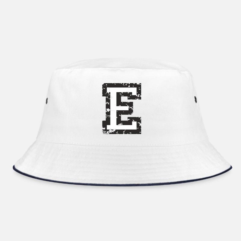 E (Vintage Weiß) Buchstabe E - Bucket Hat - Weiß/Navy