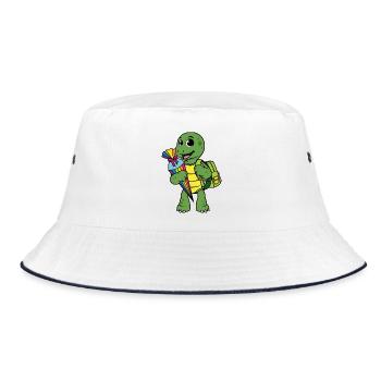 Schildkröte Schulkind Zuckertüte Einschulung Kind - Bucket Hat - Weiß/Navy - Vorne