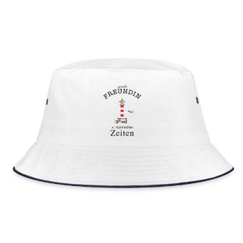 Für eine geniale Freundin Leuchtturm Handzeichnung - Bucket Hat - Weiß/Navy - Vorne
