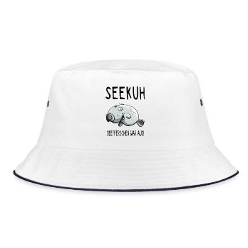 Fröhliche Seekuh - Seekühe - Sirenia - Comic - Bucket Hat - Weiß/Navy - Vorne
