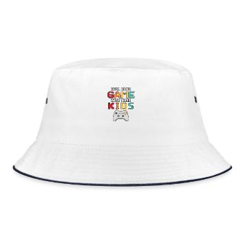 Real Dads Spiel mit ihren Kids Gamer Dad - Bucket Hat - Weiß/Navy - Vorne