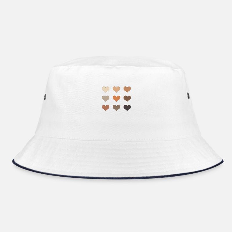 Erdige neun Herzen - Bucket Hat - Weiß/Navy