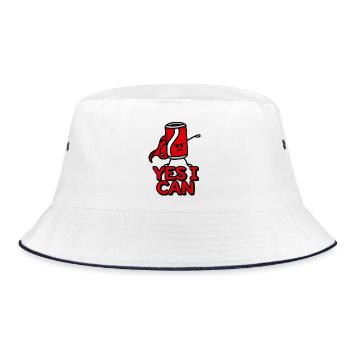 Beverage Can Superhero Cartoon , Yes I can - Bucket Hat - white/navy - Front