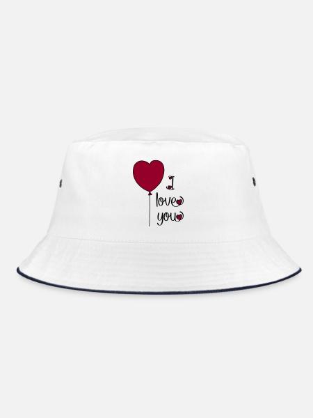 T-Shirt für Verliebte - Bucket Hat - Weiß/Navy - Vorne
