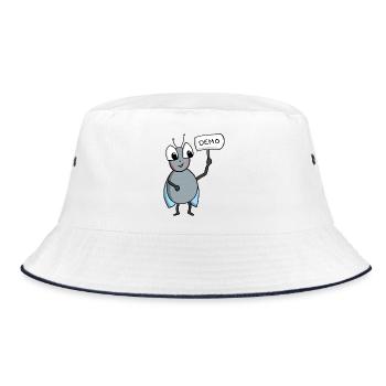 Fliege mit DEMO Schild - Bucket Hat - Weiß/Navy - Vorne