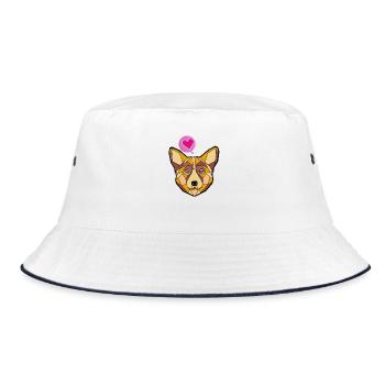 Geometric Dog with Heart - Bucket Hat - white/navy - Front