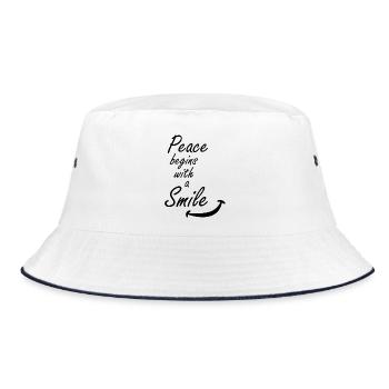 Frieden beginnt mit einem Lächeln Zitat Frieden Lächeln - Bucket Hat - Weiß/Navy - Vorne